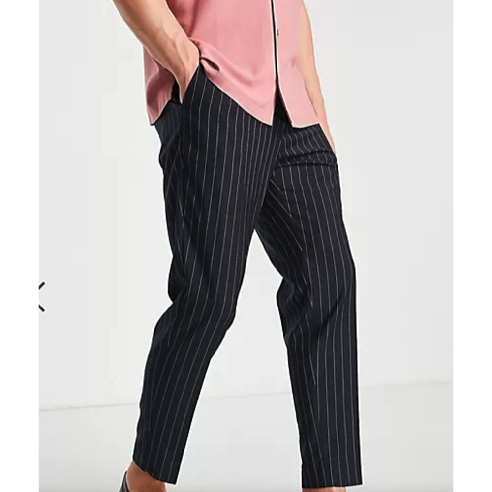 NWT TOPMAN New Look tapered pleated smart pants in navy pinstripe 30S